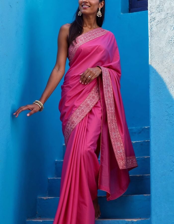 woman-wearing-stunning-pink-saree